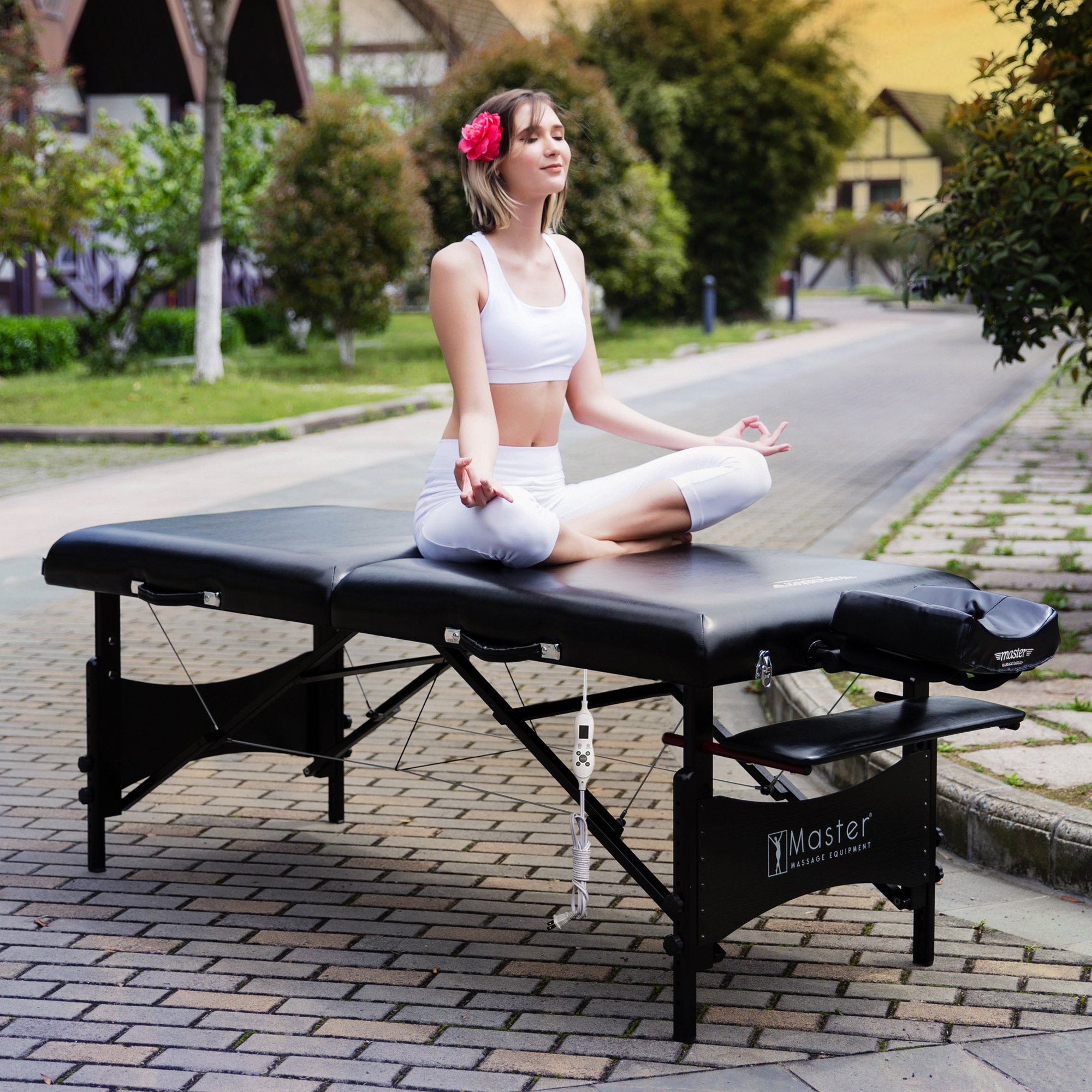 Master Massage 76cm Galaxy Mobil Massageliege ThermaTop Integriertes Heizsystem Klappbar Massagebett Massagebank Kosmetikliege Portable Beauty Bed Holzbeine Tragetasche Paket, Schwarz