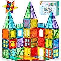 FNJO 110PCS Magnetic Tiles Building Set - STEM Montessori Toys for Preschool Kids, Strong Magnets, Rainbow Colors