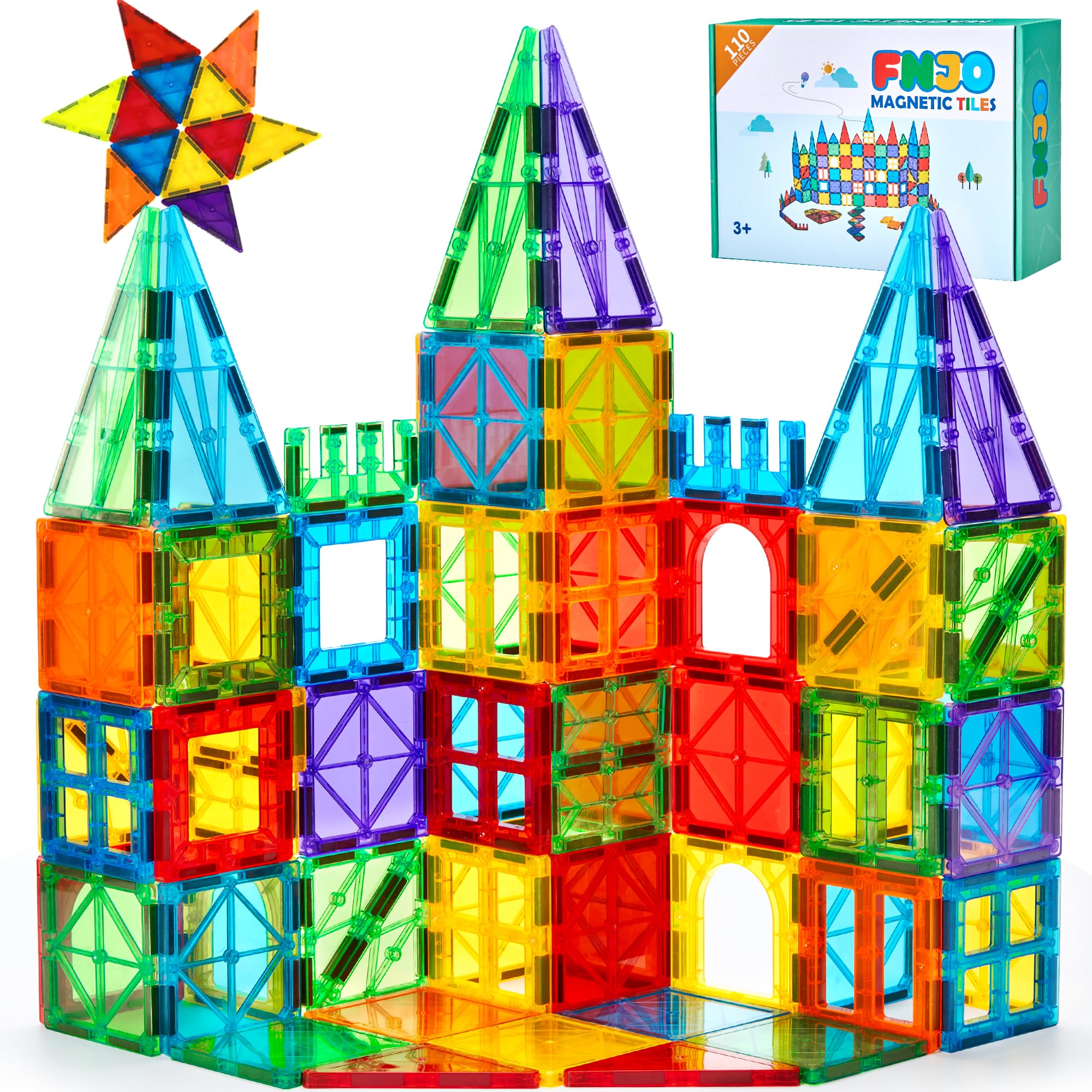 - FNJO Magnetic Tiles, 110PCS Magnet Building Set, Magnetic Building Blocks,Construction STEM Learning and Playing Toys for Kids, Montessori Toy for Preschool Boys Girls