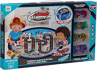 Generic Rapid world set of 4 cars with racing track and 11 pieces of accessories to develop social skills for kids - multi color