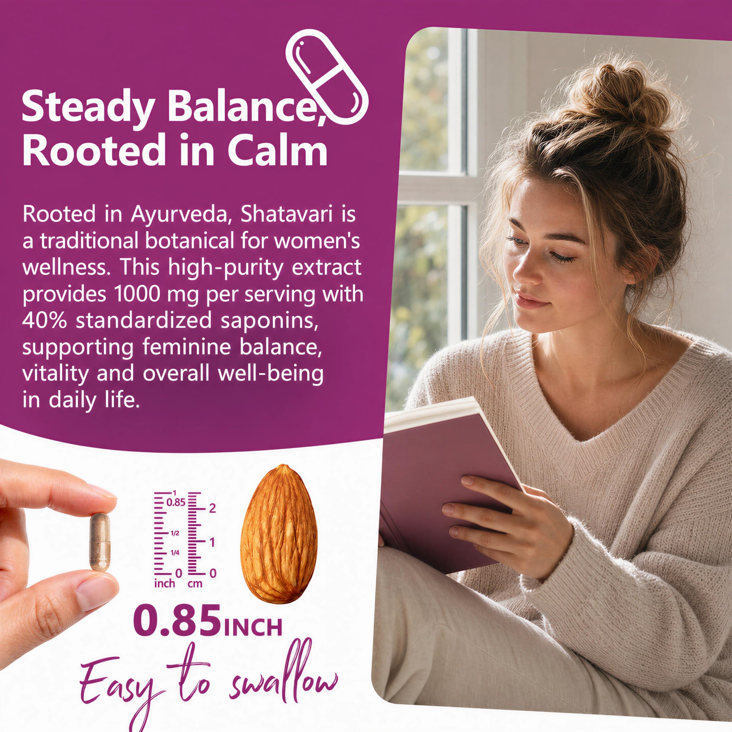 Shatavari Capsules for Women 1000mg, 40% Std. Saponins from Root Extract — Amazon image 2