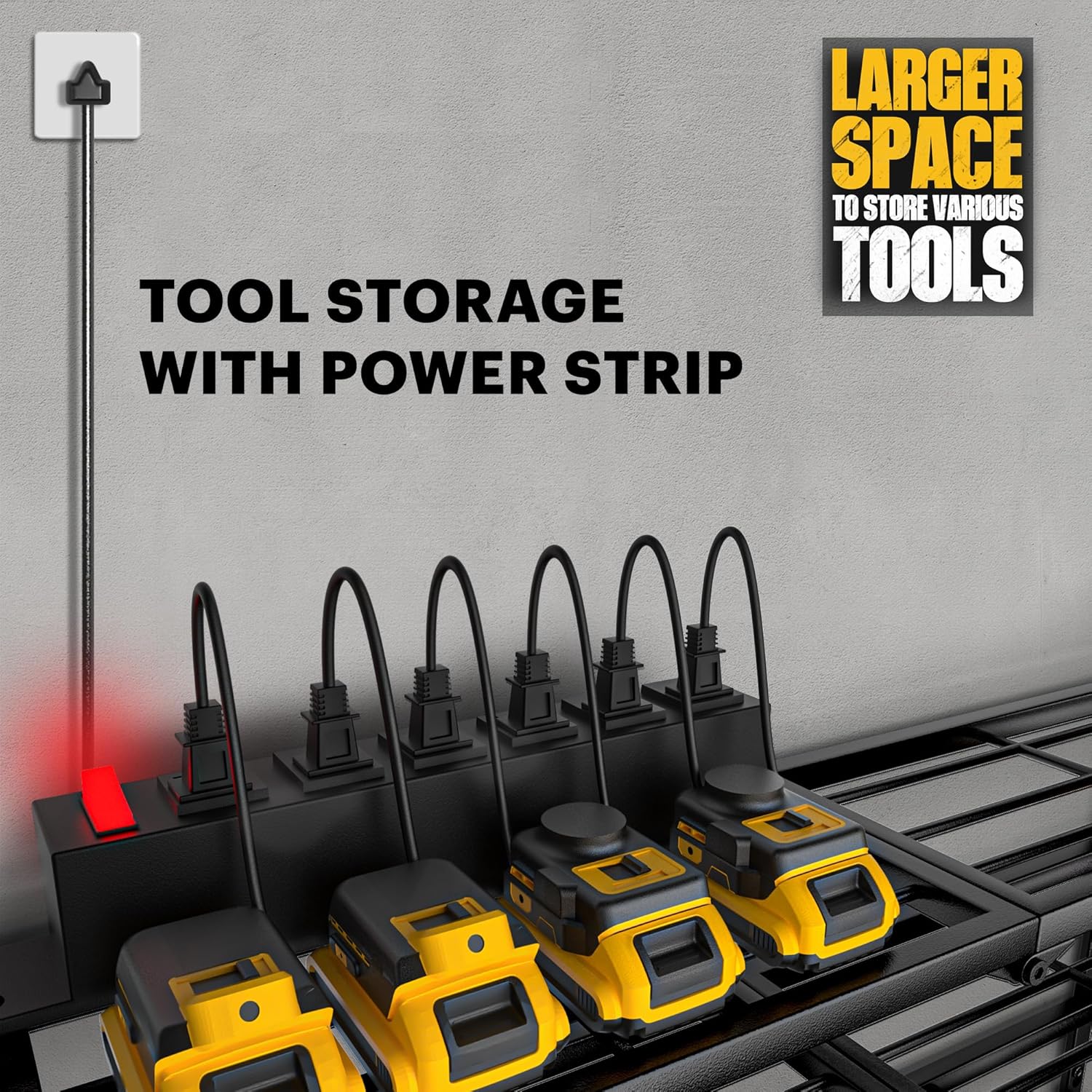 Power Tool Organizer with Charging Station, Garage Storage Shelf with 6 Outlets Power Strip, 8 Slots for Drill Holder Wall Mount, Heavy Duty Metal Tool Holder and Storage Rack, Father's Day