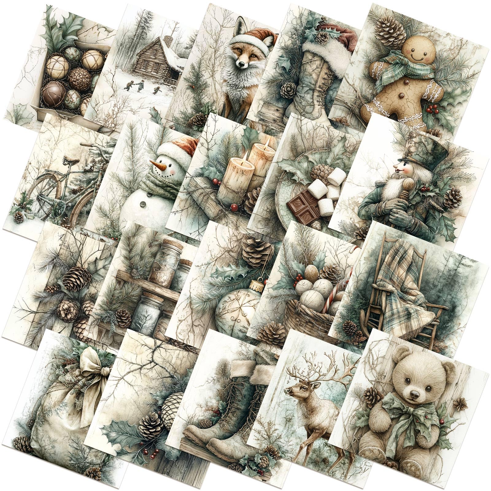 Ganeen 60 Pcs 10 x 10 Inch Vintage Green Christmas Quilting Fabric Squares