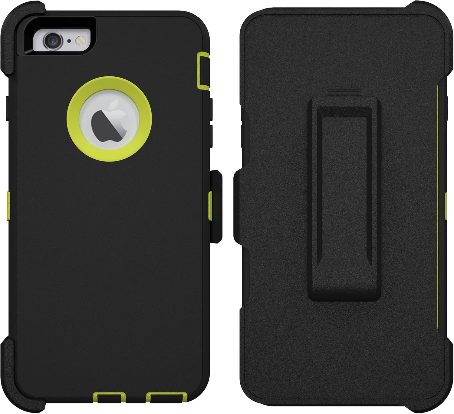 iPhone 6 Plus Case, Caseologist® [Armor Series] [Shock Proof] [Black | Lime] for Apple iPhone 6 Plus Case [with Holster & Belt Clip] [Fits OtterBox Defender Series Belt Clip]