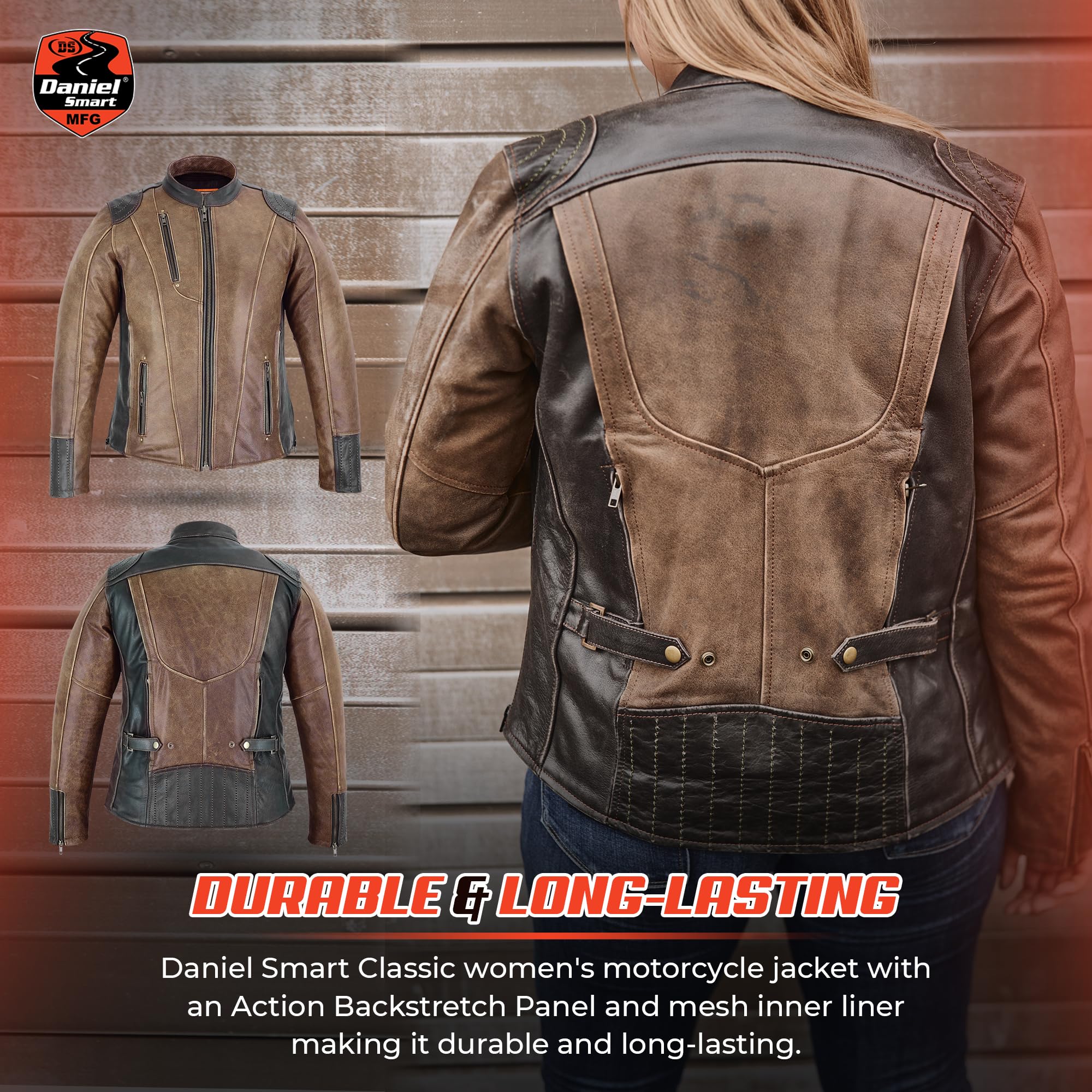 Daniel Smart Women Leather Jacket Cowhide Women Motorcycle Jacket with Vintage Brown Design inside Carry Pocket — view 7