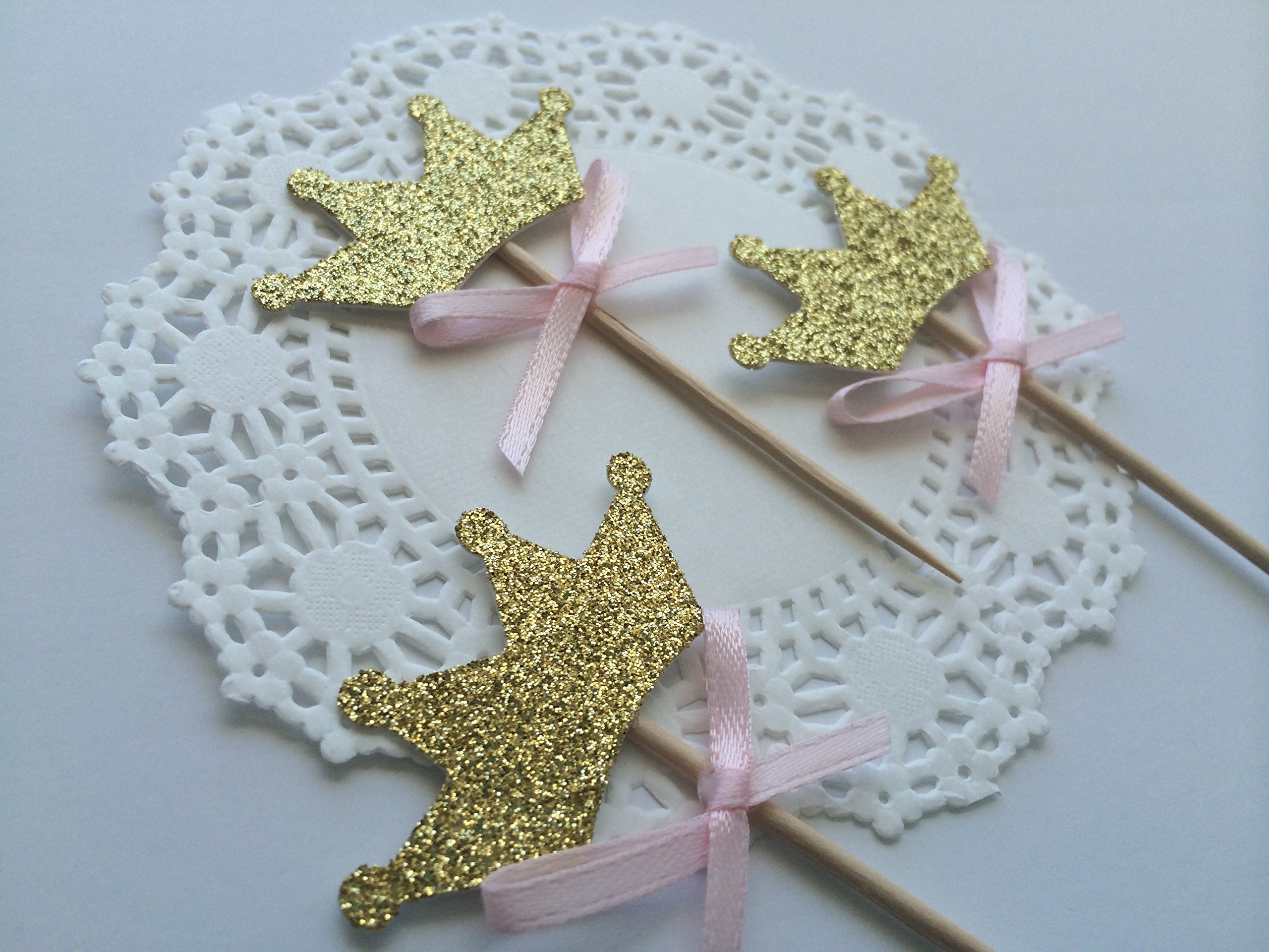 Pink and Gold Tiara Cupcake Topper. Princess Party Decorations. 10CT