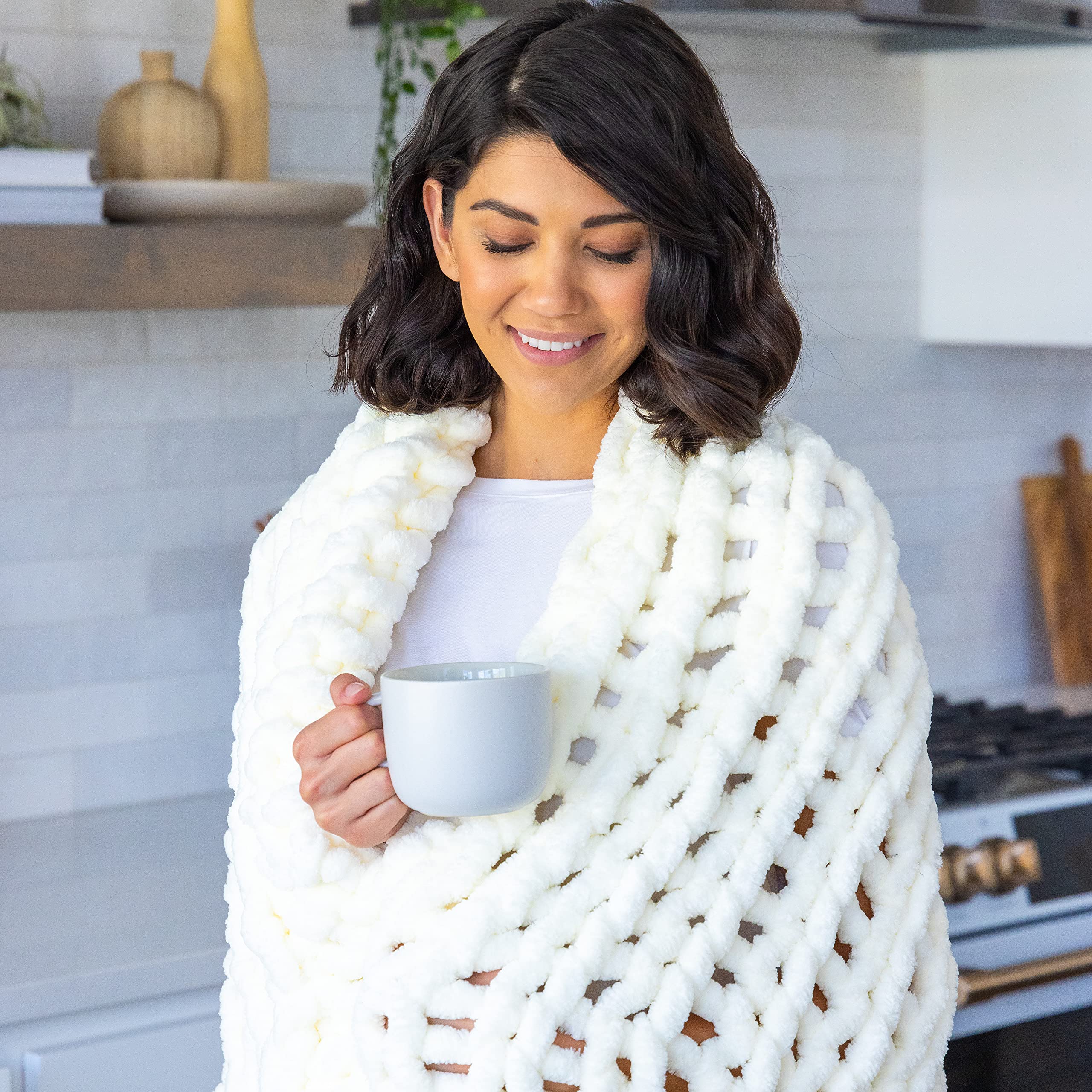 Chunky Knit Blanket, Breathable Throw Blankets, Versatile Chenille Throw Blanket, Blankets for Couch, Bed and More, Handwoven Full Size Blanket, 50 x 60 inches, Cream/Ivory - LuxeSafe