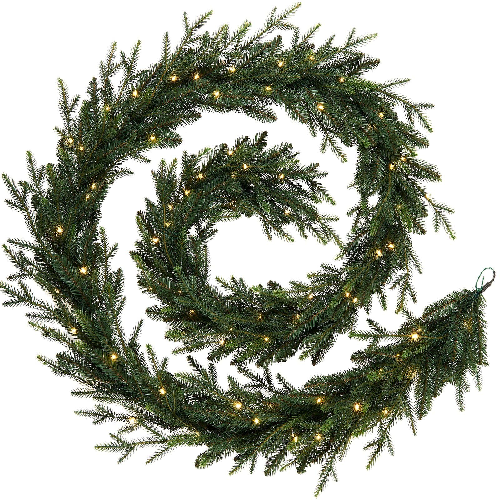 WeRChristmas Pre-Lit Multi-Function Douglas Fir Garland, 150 Warm White LED Lights, Green, 18 ft / 540 cm