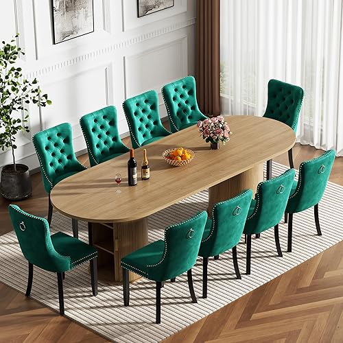Miniatura 30 de Moderno juego de mesa de comedor extensible de 11 piezas para 10, juego de mesa de cocina ovalada expandible con 10 sillas de terciopelo, mesas de