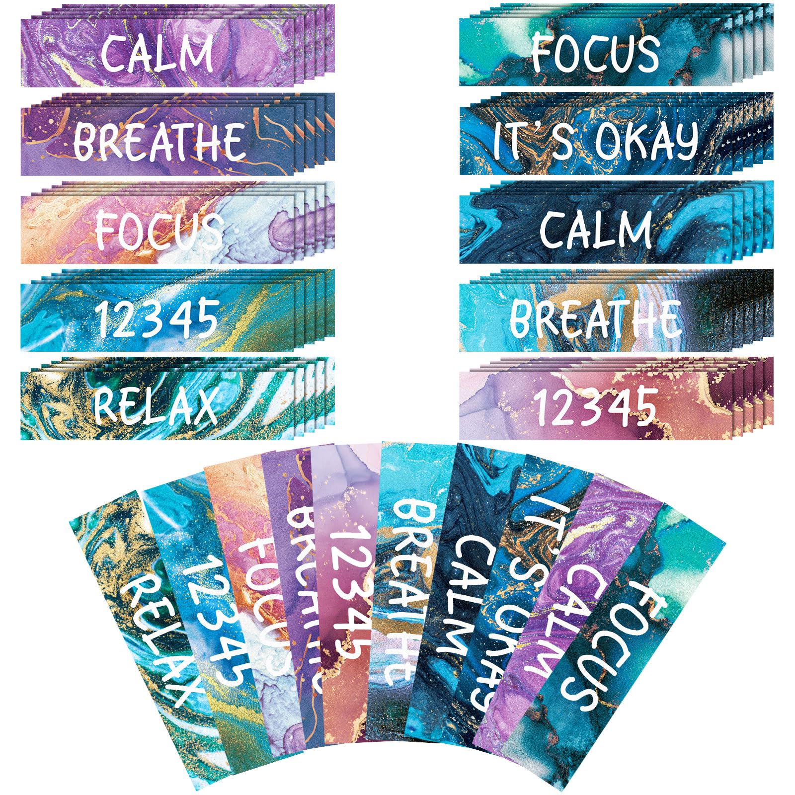 Crtiin 100 Pack Sensory Strips Anxiety Mindfulness Breath Calm Stickers Adhesive Texture Rough Tactile Fidget Tape for Mental Health Relief Anti