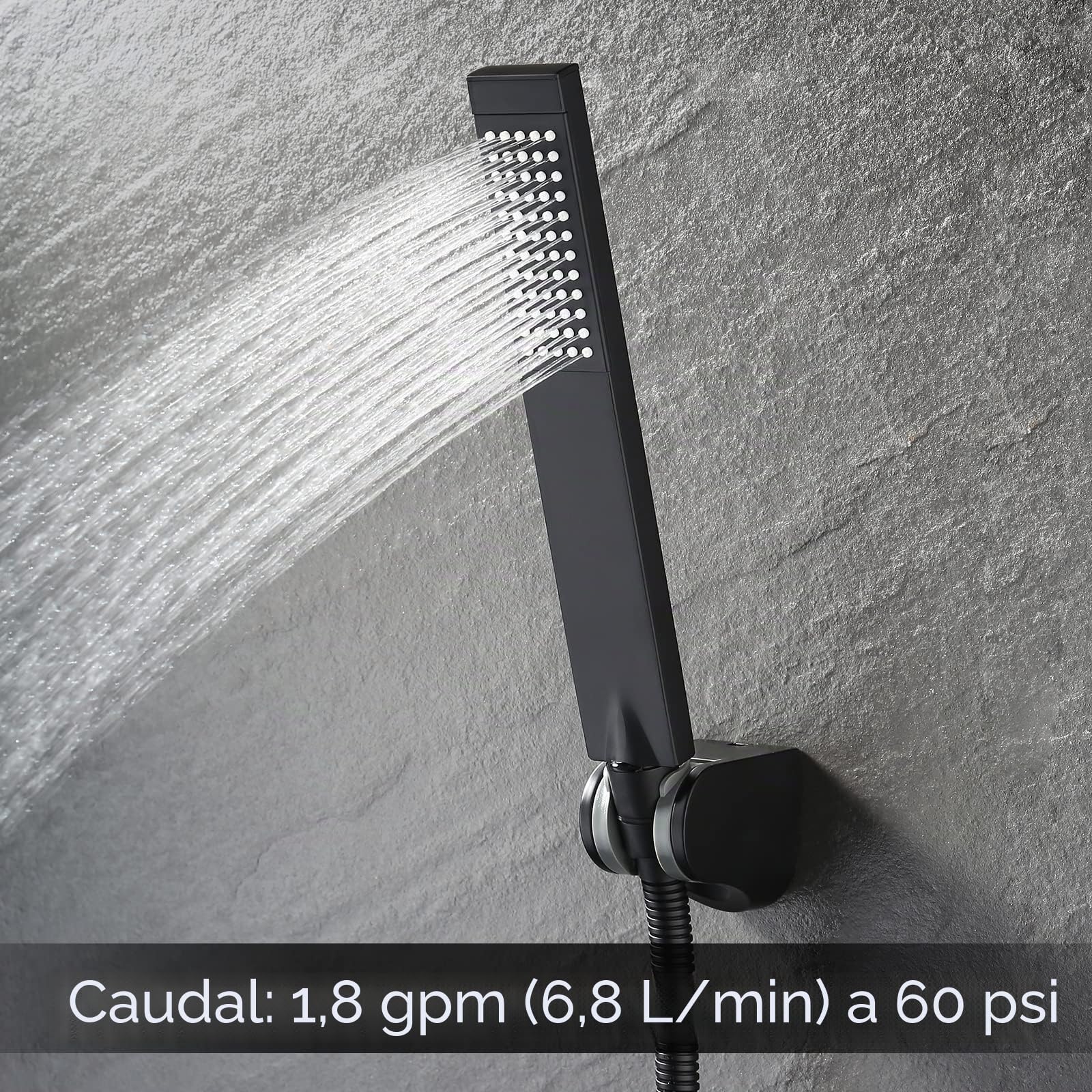 KES Alcachofa Ducha con Manguera y Soporte, Conjunto de Cabezal Ducha de Mano, Negro Mate, LP135-BK