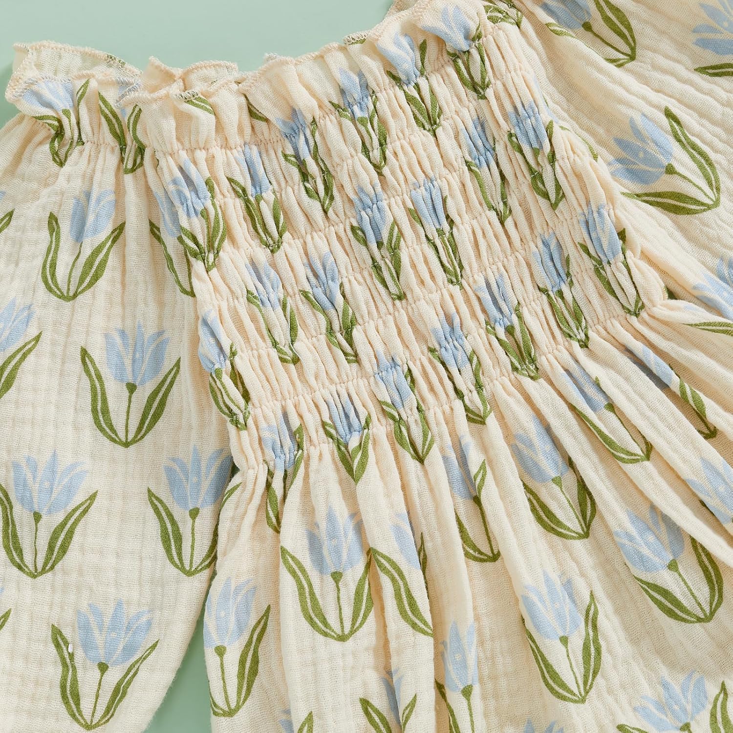 Infant Baby Girl Linen Romper Smocked Bubble Bodysuit Frill Trim Ruffle One-Piece Jumpsuit Casual Cute Summer Clothes - Image 4