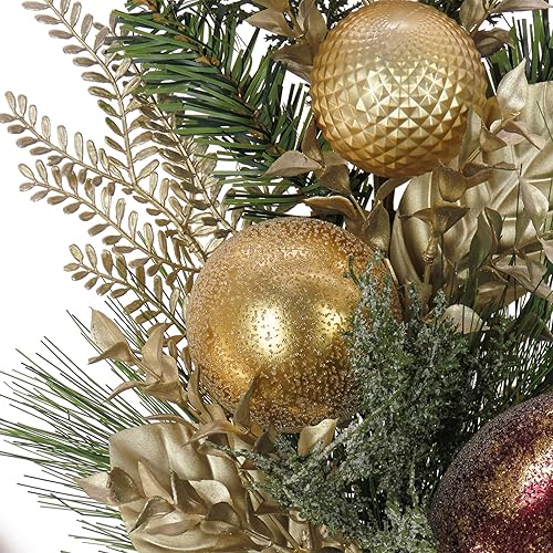 Miniatura 3 de HGTV Home Collection - Plantas artificiales de Navidad, decoración en aerosol, puntas de ramas mixtas, decoradas con racimos de bayas doradas, conos