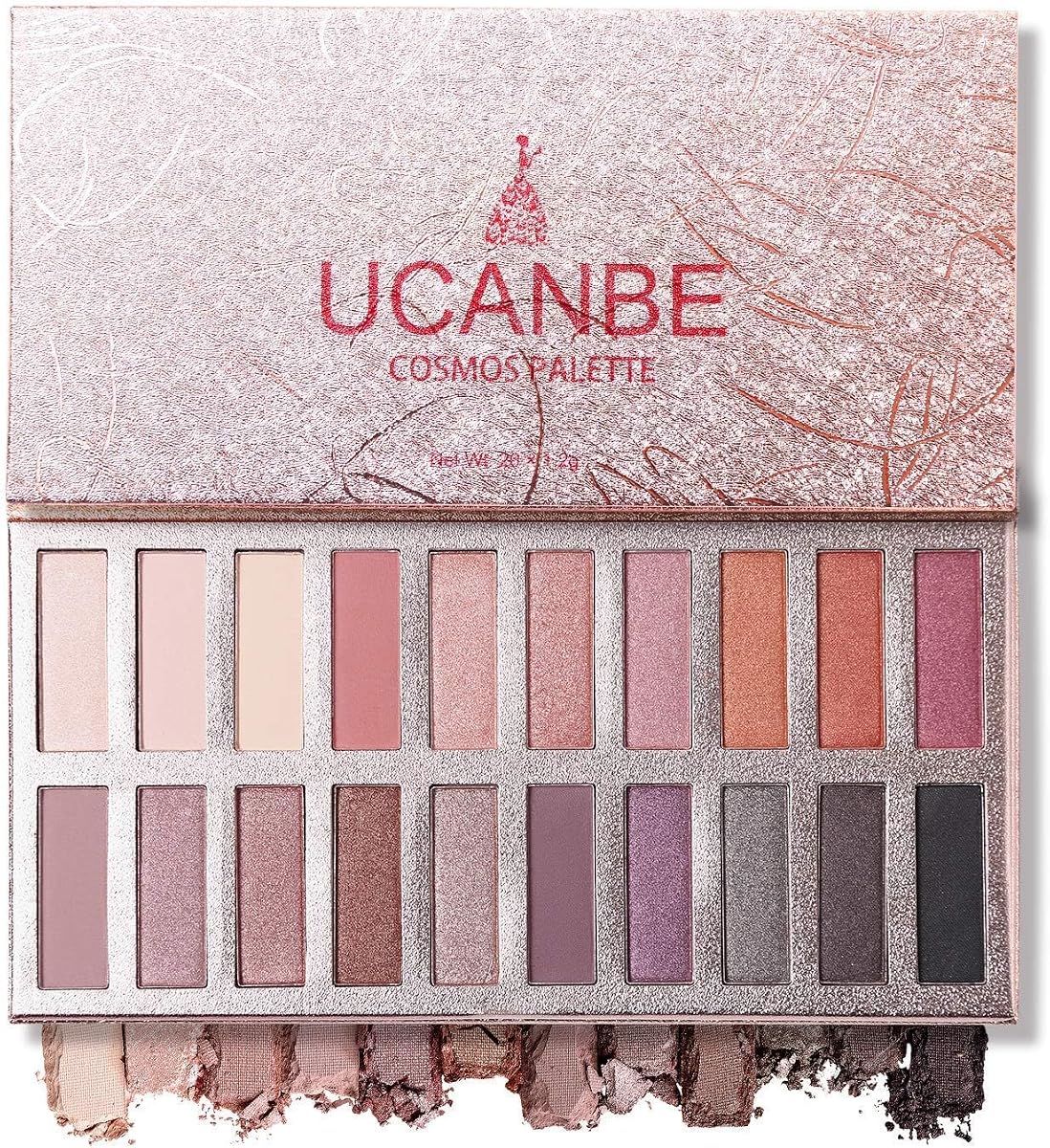 UCANBE Paleta de sombras de ojos desnudas de 20 colores, paletas de sombras de ojos metálicas mate con brillo alto pigmentado, maquillaje de ojos de bronce cálido ahumado neutro mezclable de larga duración
