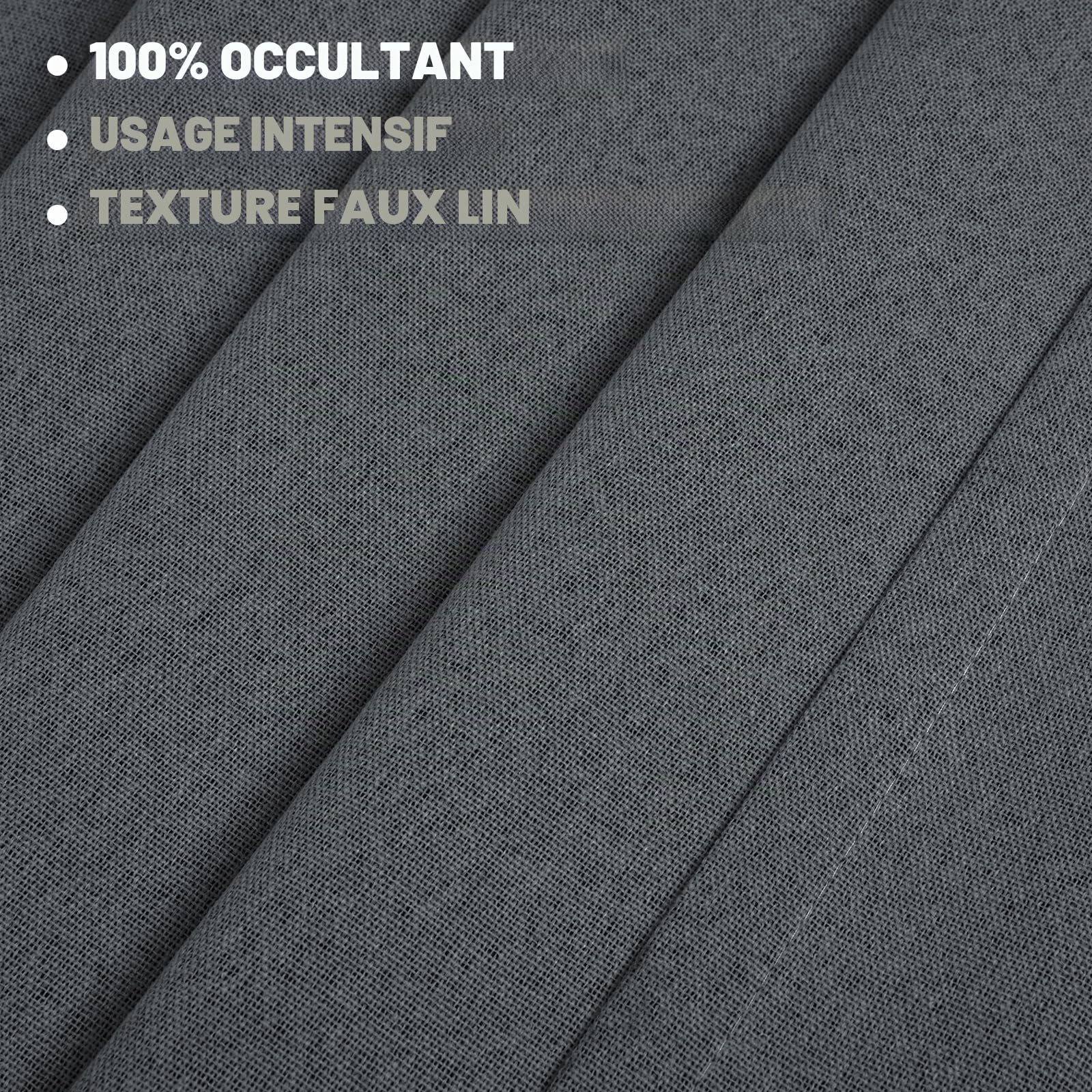 YSTELLAA Rideau 100% Occultant Lot De 2, 140×180cm, Effet Lin, Rideau Thermique Isolant Anti Froid Et Chaleur, Rideaux Anti Bruit, avec Oeillet, pour Salon Et Chambre, Gris