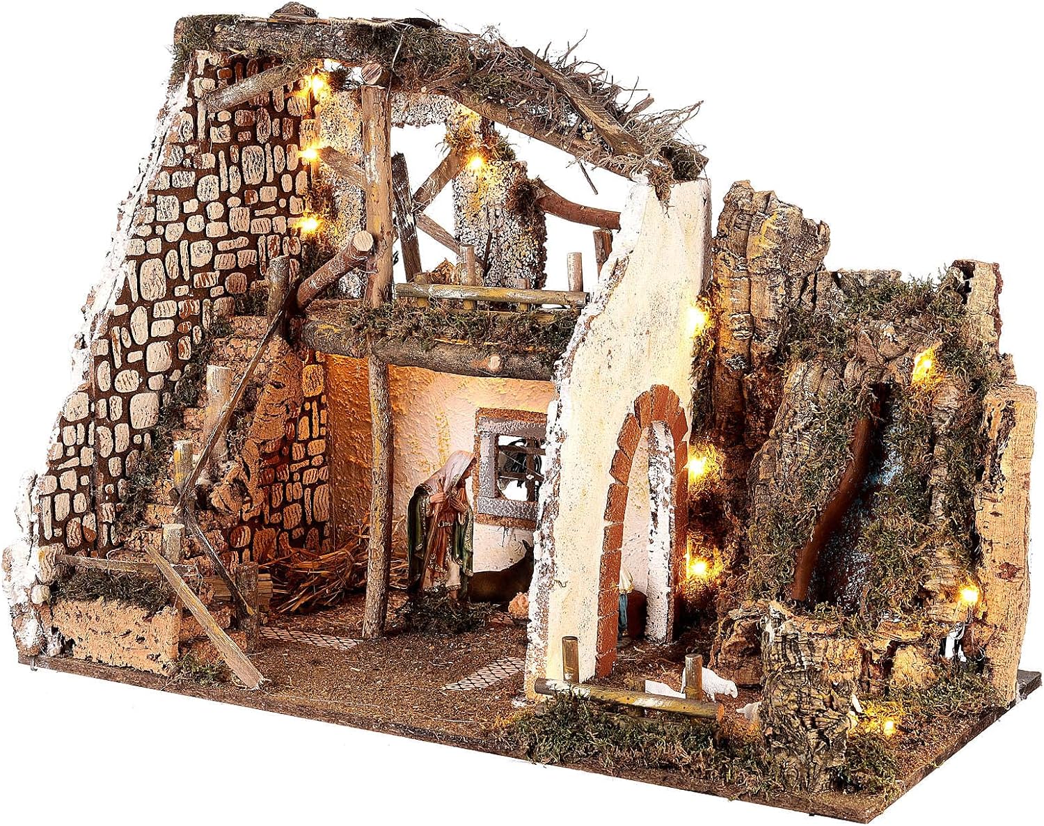 Holyart Nativity Stable for 16 cm Statues Waterfall Lights, with figurinesDepth: 40 cm|Width: 76 cm|Height: 55 cm