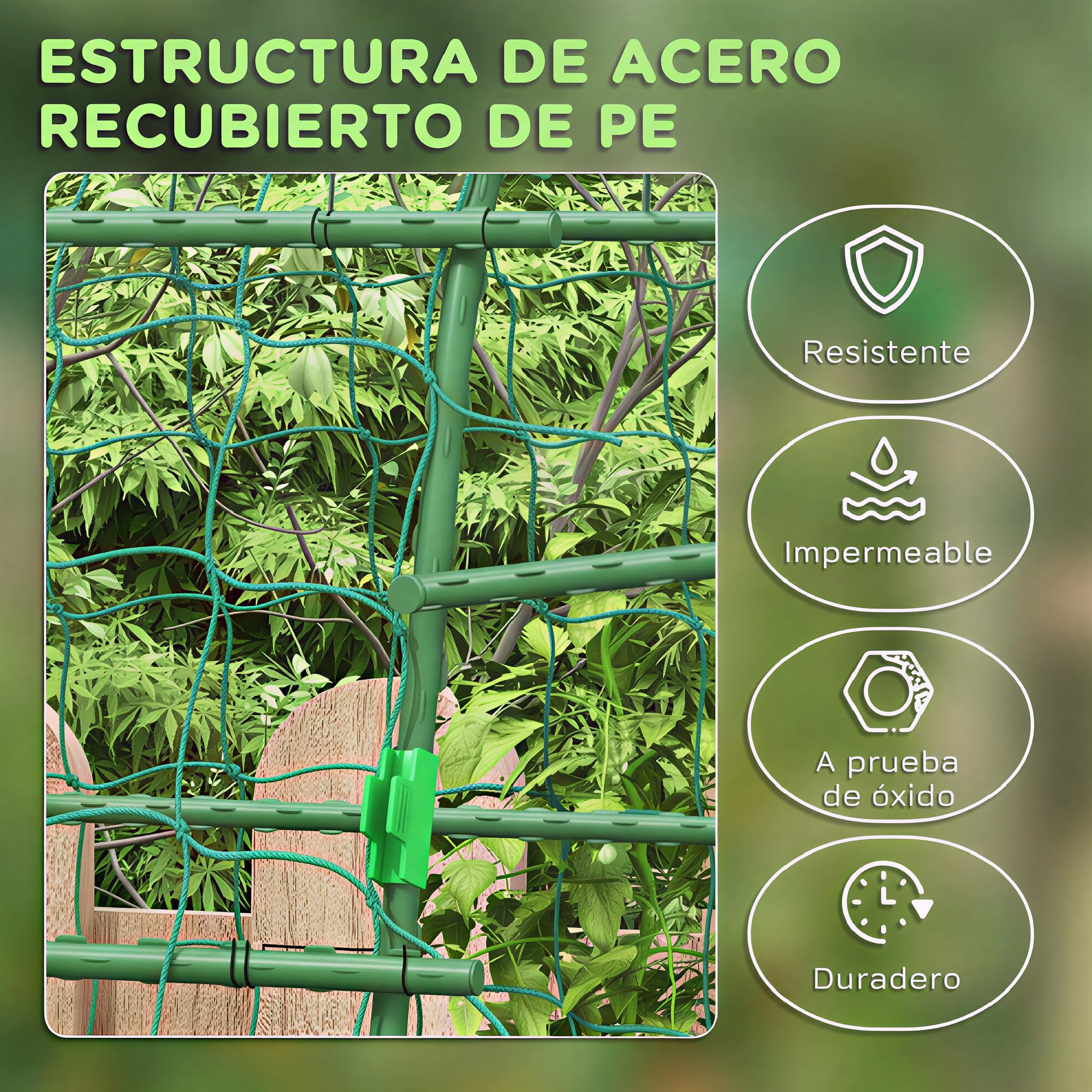 Outsunny Enrejado de Pepino 206 cm, Enrejado de Jardín en Arco para Plantas Trepadoras al Aire Libre, Forma en U, con Estructura de Acero con Recubrimiento de PE y Malla, Soporte para Verduras, Frutas