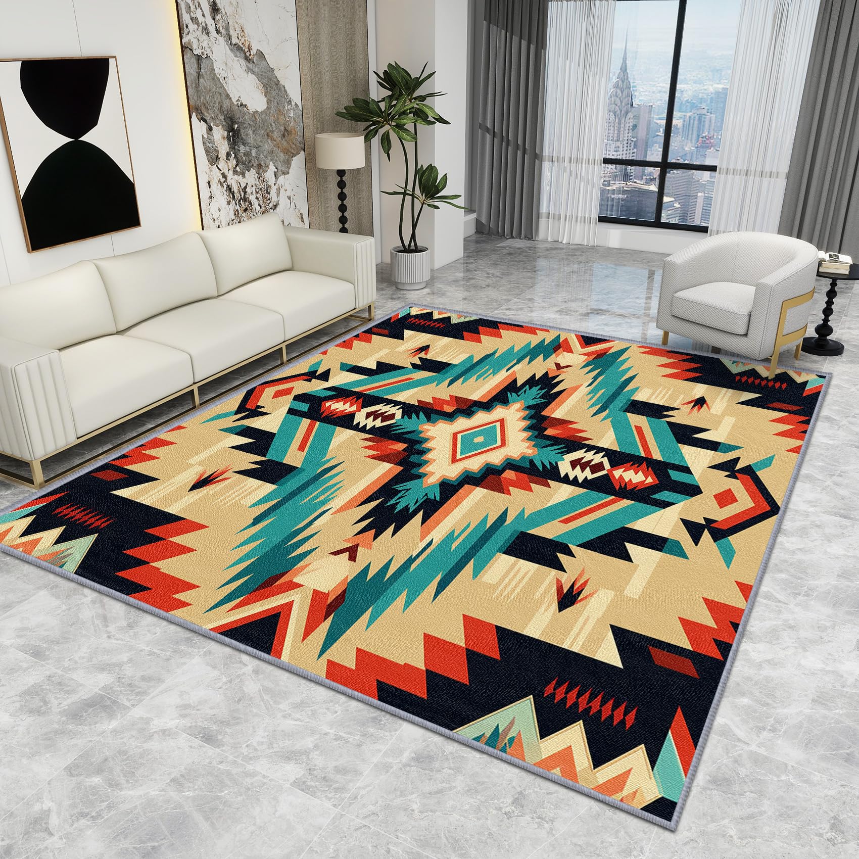 Native American Style Rug - Native American Rug - Retro Geometric Abstract Rugs, Retro Geometric Abstract Carpet, Washable Rug Non Slip Low Pile Soft Small Area Rugs, Home Decor Gifts, 80 X 120 cm