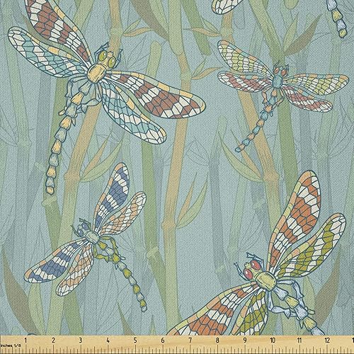 Ambesonne Tela de libélula de The Yard, imagen vintage de diseño colorido abstracto volando entre árboles en el lago, tela de microfibra para artes