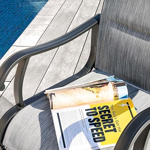 Miniatura 4 de NUU GARDEN Juego de 2 sillas de comedor para patio para todo tipo de clima, sillas acolchadas de textileno con respaldo alto y diseño de movimiento