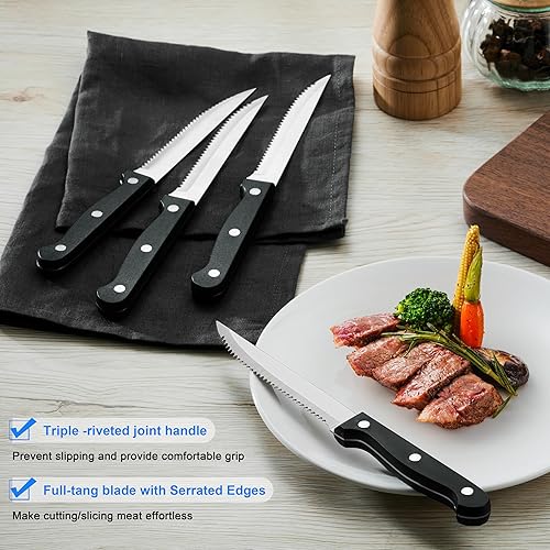 Miniatura 5 de E-far Juego de cubiertos con organizador, juego de cubiertos de acero inoxidable de 49 piezas para 8 personas con cuchillos de carne, juegos de