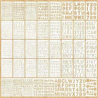 41Pcs(1/2,3/4,1,5/4,2Inch)Letter Stencils for Painting,Small Reusable Plastic Alphabet Number Stencils,5 Font Styles Templates with Geometric Shape Symbols for Crafts Art Projects Scrapbook Home Decor