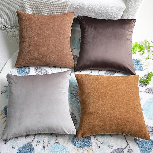 Juego de 4 fundas de almohada decorativas de terciopelo y felpilla con diseño de doble cara para sala de estar, sofá y dormitorio, decoración