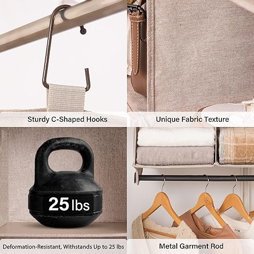 Miniatura 4 de StorageWorks Organizador colgante de armario con barra de ropa, estantes colgantes de armario de 4 secciones, organizador de cubos de ropa colgante,