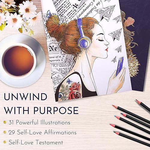 Miniatura 3 de RYVE Libro de colorear para adultos para mujeres, libro para colorear de afirmaciones y atención plena para adultos, relajación, libros para