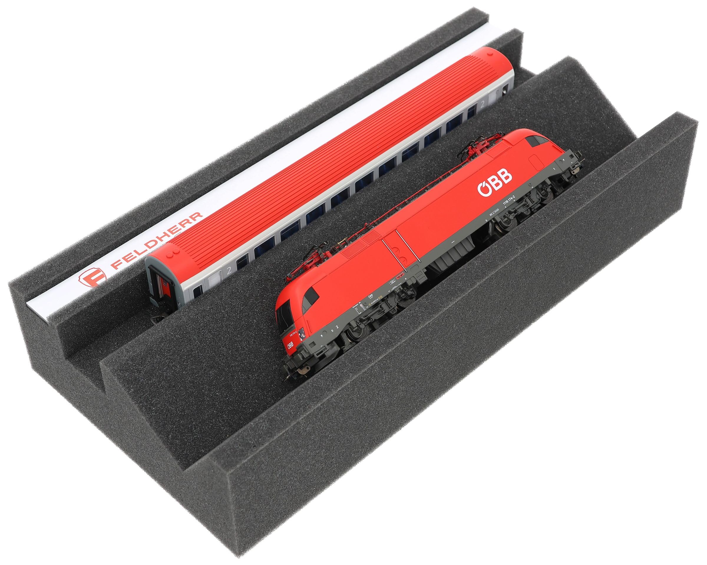 Feldherr Premium Lokliege für Modellbahnen - Magnetstreifen, Wartungsschacht, PU-Schaum, 360x175x70 mm - Ideal für Spur H0