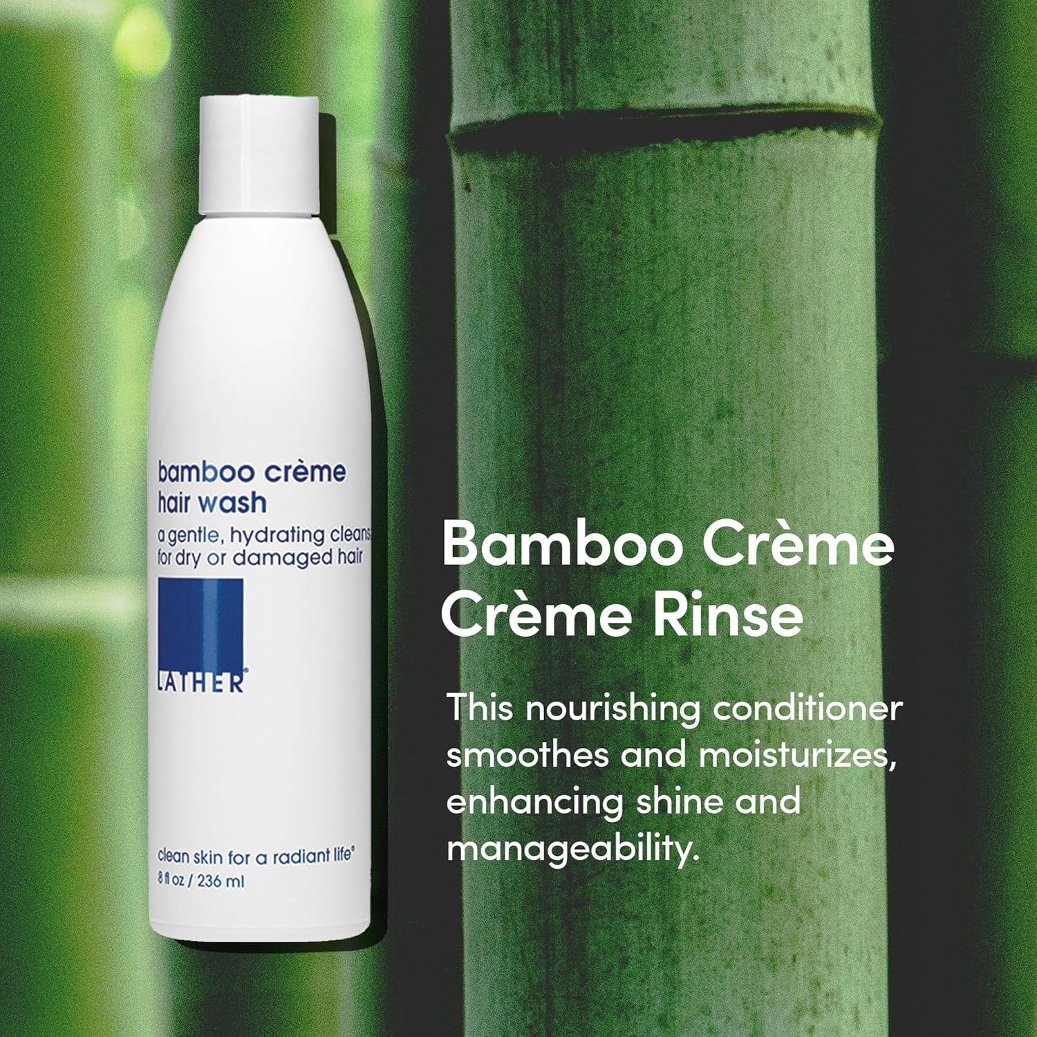 LATHER - Bamboo Crème Conditioning Rinse, 8 fl oz - Hair Conditioner for Dry or Damaged Hair - Wheat Protein, Jojoba Oil & Aloe Vera - Sensitive Skin Safe - Vegan, Cruelty Free - Beauty & Self Care