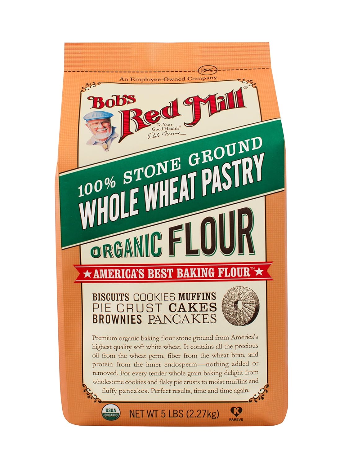 Bob's Red Mill Organic Pastry Flour Whole Wheat 5 lb, 80 Ounce