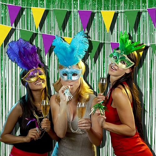 Miniatura 3 de Cortinas de flecos de papel de aluminio verde para fiestas, paquete de 2 telón de fondo de flecos de oropel para decoraciones de fiesta de Navidad,