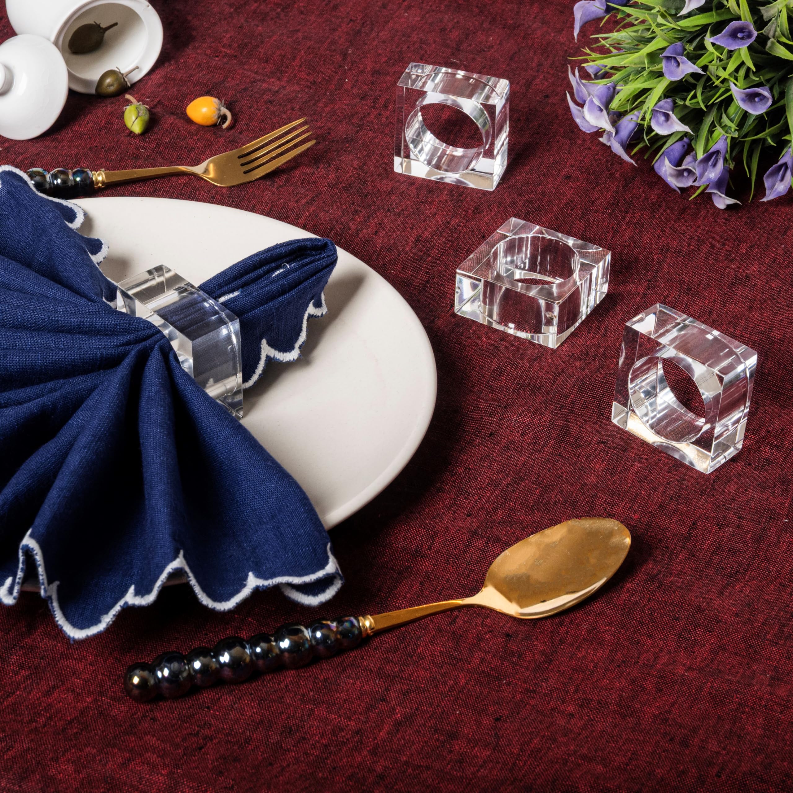 Lot de 12 ronds de serviette décoratifs pour décoration de table, mariage, Noël, ferme, fête, faciles à nettoyer, durables et polyvalents