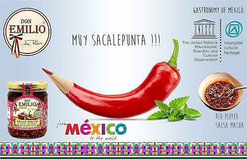 Miniatura 6 de Don Emilio Salsa Macha de chile picante (9 onzas) (paquete de 1) | Keto, Vegano | Crujiente, Hormigueo | Picante, Sabroso | Pimiento rojo, Chile