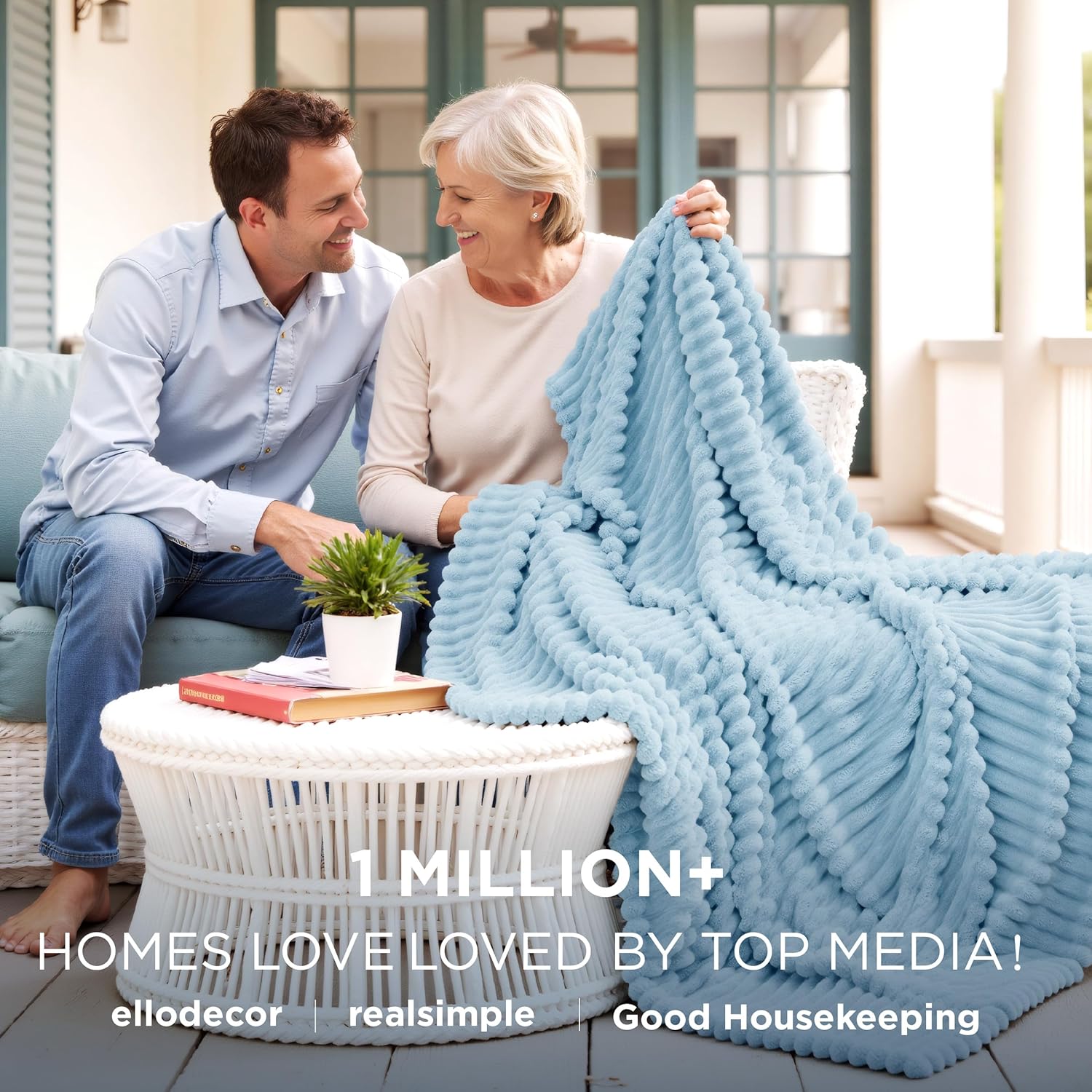 Bedsure GentleSoft Blue Fleece Blanket for Couch - Cozy Soft Blankets for Women, Cute Small Throws for Girls, Light Blue, 60x80 Inches - Image 2