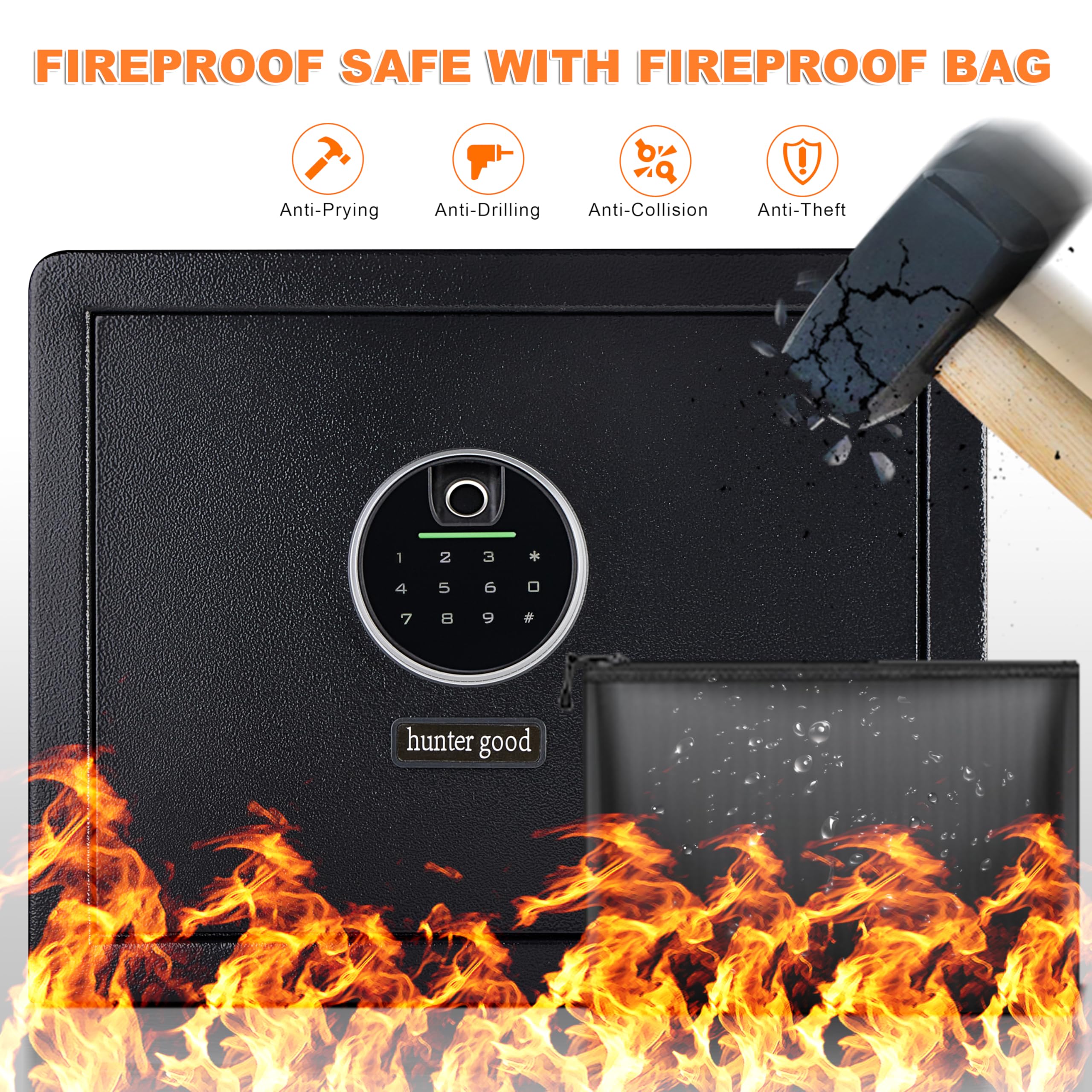 hunter good 1.2 Cubic Fingerprint Fireproof Home Safe With