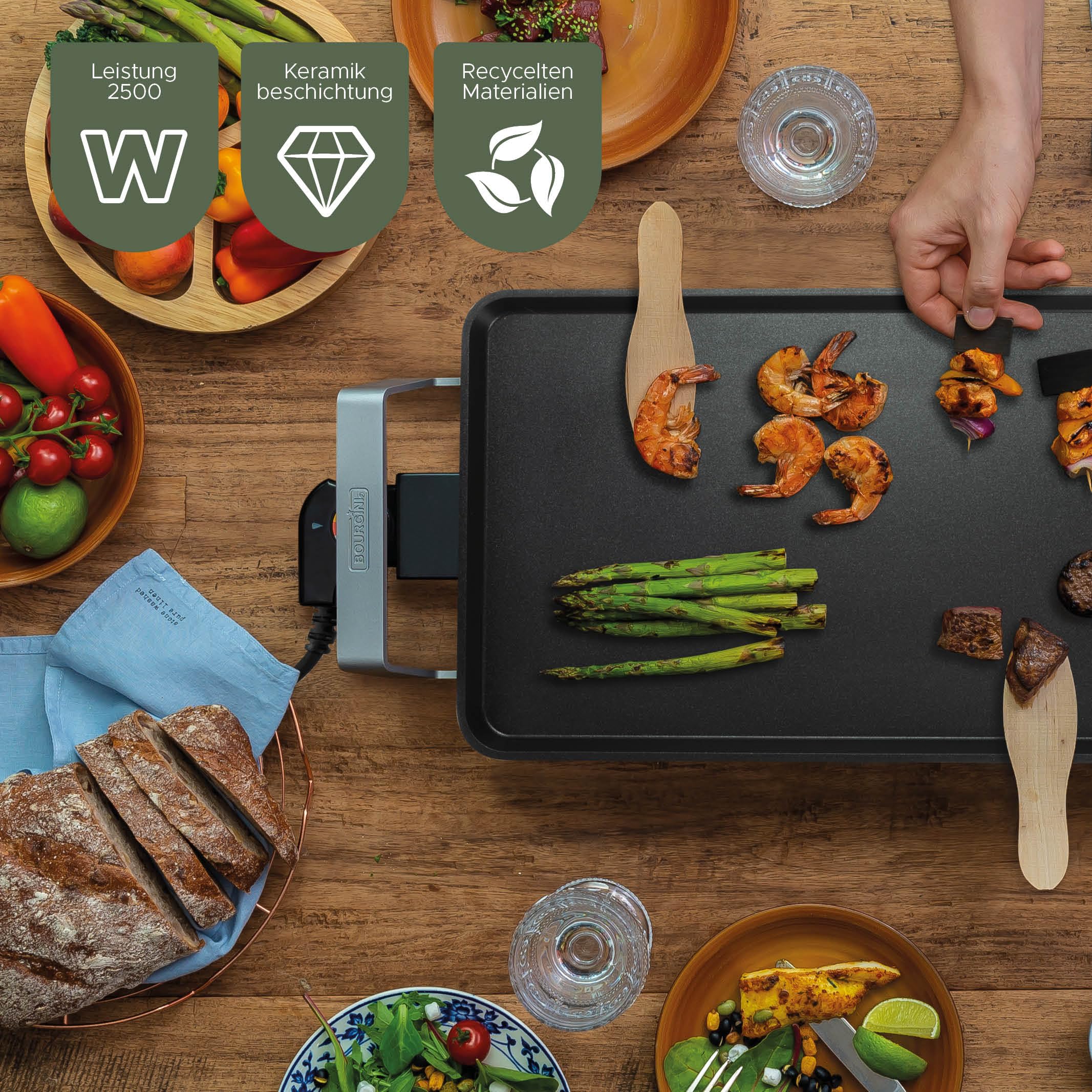 Bourgini Elements - Grillplatte - Grillplatte - PFAS Freie Keramikbeschichtung - 46 x 26 cm - GRS zertifizierte Recycling-Materialien
