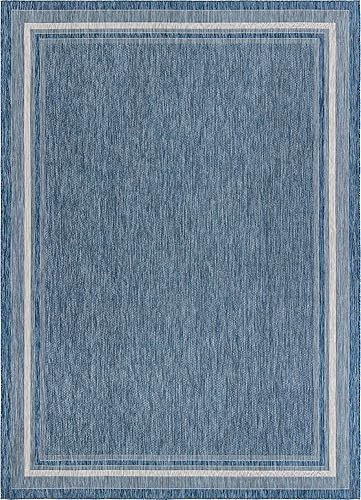 Vista 301 de Unique Loom - Colección Outdoor Border - Tapete para exteriores de borde suave - 5 pies 3 pulgadas x 8 pies, rectangular, azul/marfil azu/marfil