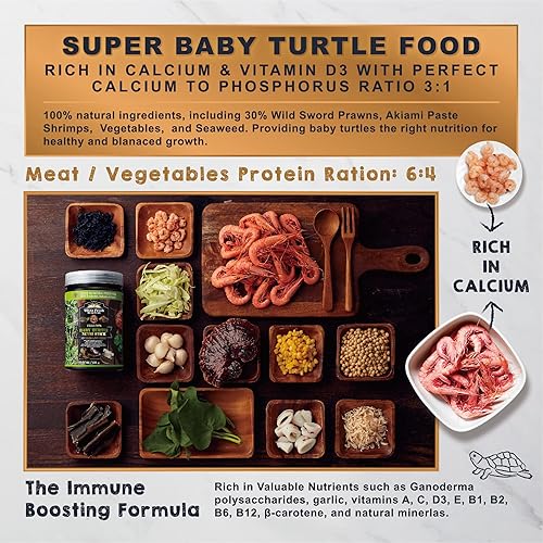 Miniatura 3 de Ultra Fresh Alimento flotante de tortuga bebé, todos los ingredientes naturales, langostino salvaje, calcio vitamina D enriquecido para tortugas
