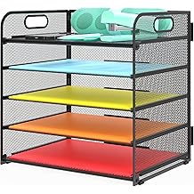 Letter Tray Paper Organizer 5-Tier Desk Organizer File Organizer Paper Holder with Handle, Metal Desktop Document Shelf Tray Office Classroom Organization - Black