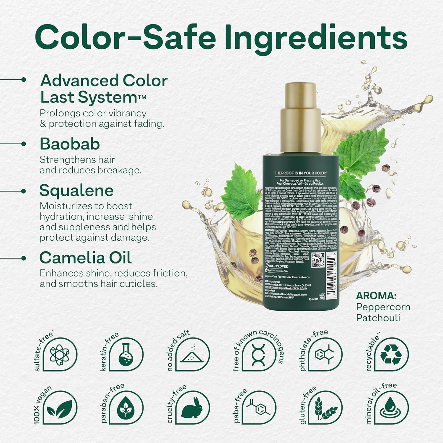 Colorproof Baobab Recovery Hair Treatment Spray 6.7 Fl. Oz. Hair Recovery Spray, Baobab Fruit Spray for Damaged, Color-Treated Hair w/Peppercorn Patchouli Scent