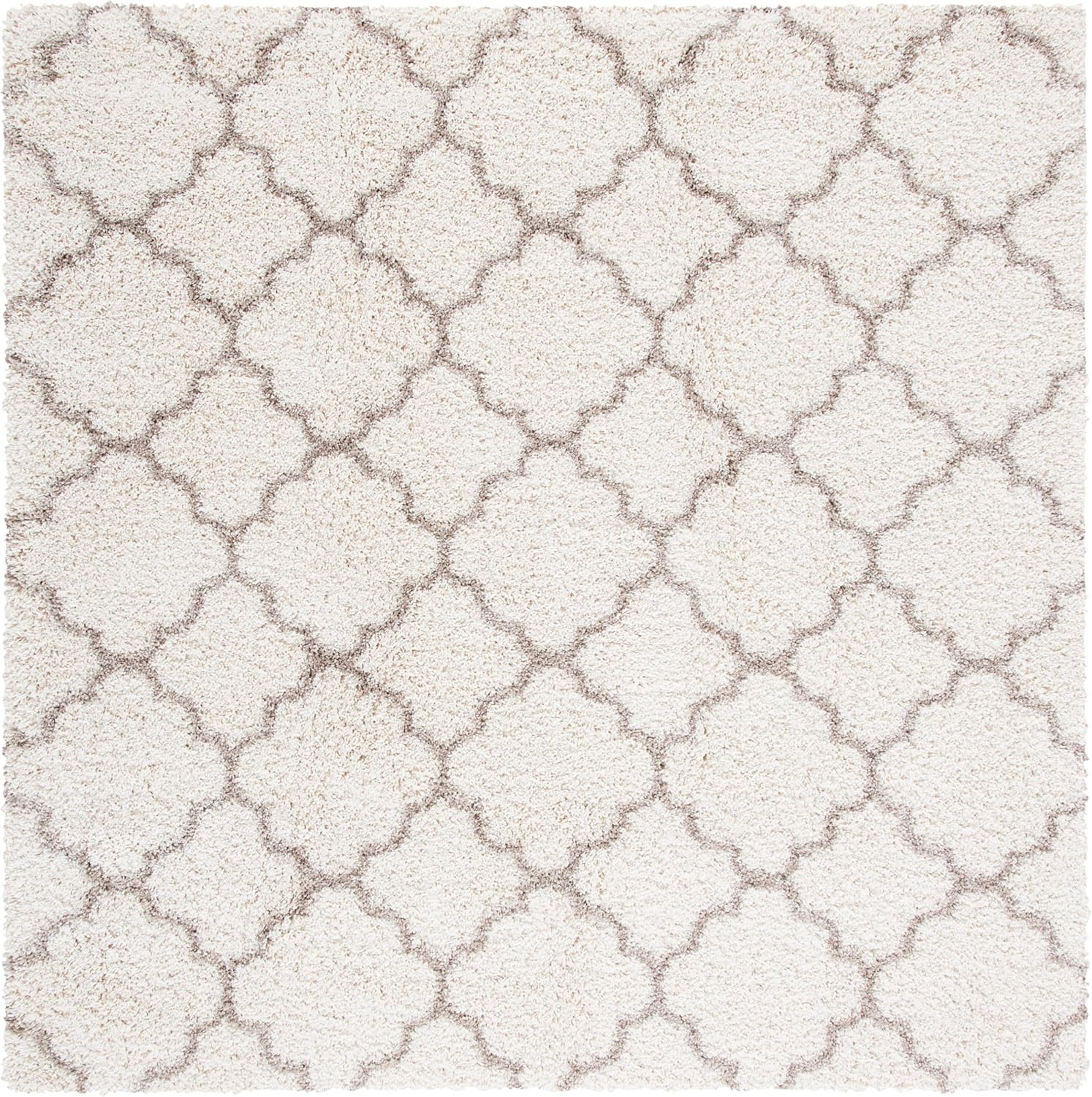 SAFAVIEH Hudson Shag Collection Area Rug - 7' Square, Ivory & Beige, Moroccan Trellis Design, Non-Shedding & Easy Care, 2-inch Thick Ideal for High Traffic Areas in Living Room, Bedroom (SGH282E)