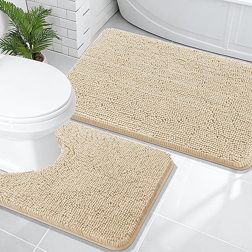 Miniatura 126 de OLANLY Juego de 2 alfombras de baño, tapetes de baño de felpilla suave y absorbente y tapete para inodoro con contorno en forma de U, alfombra de