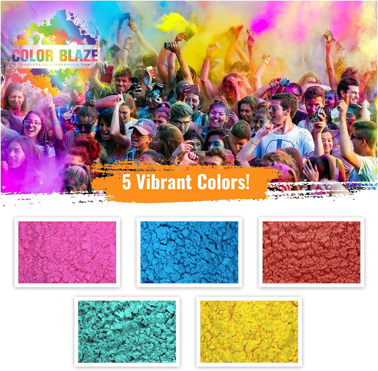 Color Blaze Holi Color Run Powder - 25 lbs Bulk - 5 Colors Multi-Mix Pack image 2