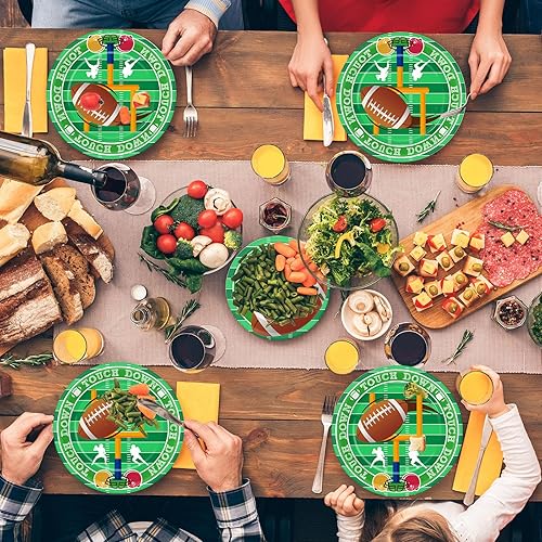 Miniatura 6 de Qyeahkj Juego de 100 platos y servilletas para fiesta de fútbol, suministros de decoración de fiesta de cumpleaños, vajilla de fútbol para niños,