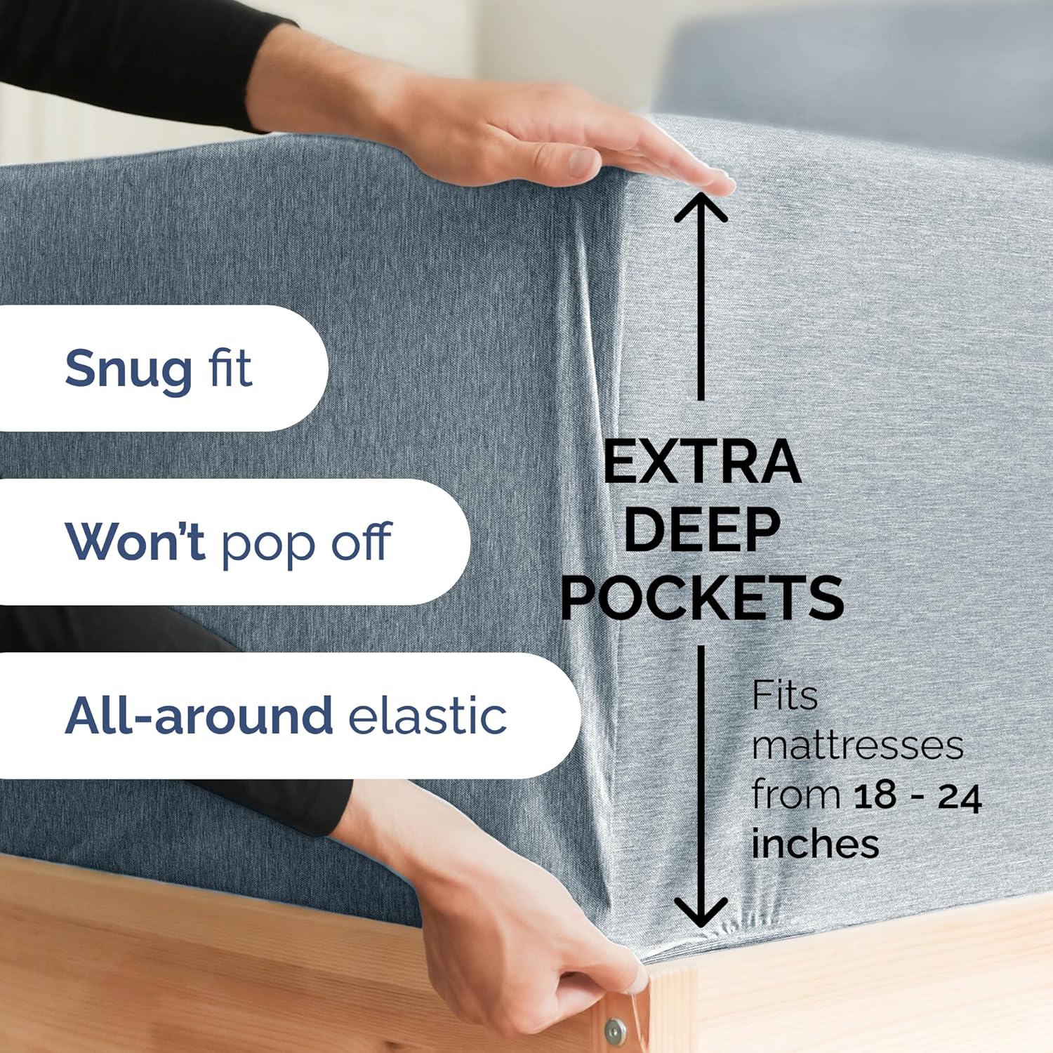 4 Piece Heathered Blue Queen Size Bed Sheet Set + 2 Extra Pillowcases Bundle – 21” Extra Deep Pockets – Flat Sheet 95 x 102, Fitted Sheet 60 x 80 and 4 Pillowcases 20 x 30 – Oeko-TEX Queen Sheet