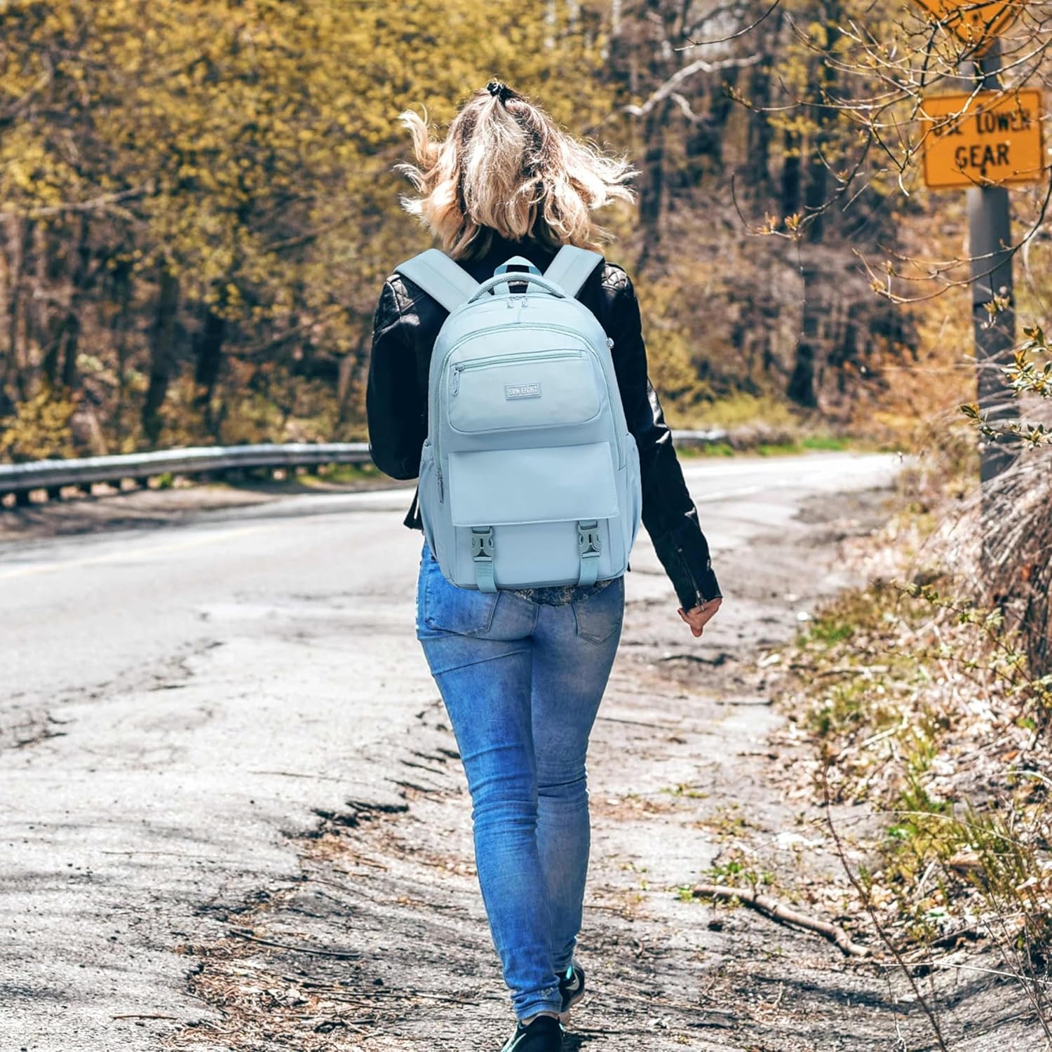 SUN EIGHT 35L Waterproof School Backpack for College,Girly Backpack Lightweight Large Capacity Travel Bag with Multi Pockets(Blue)