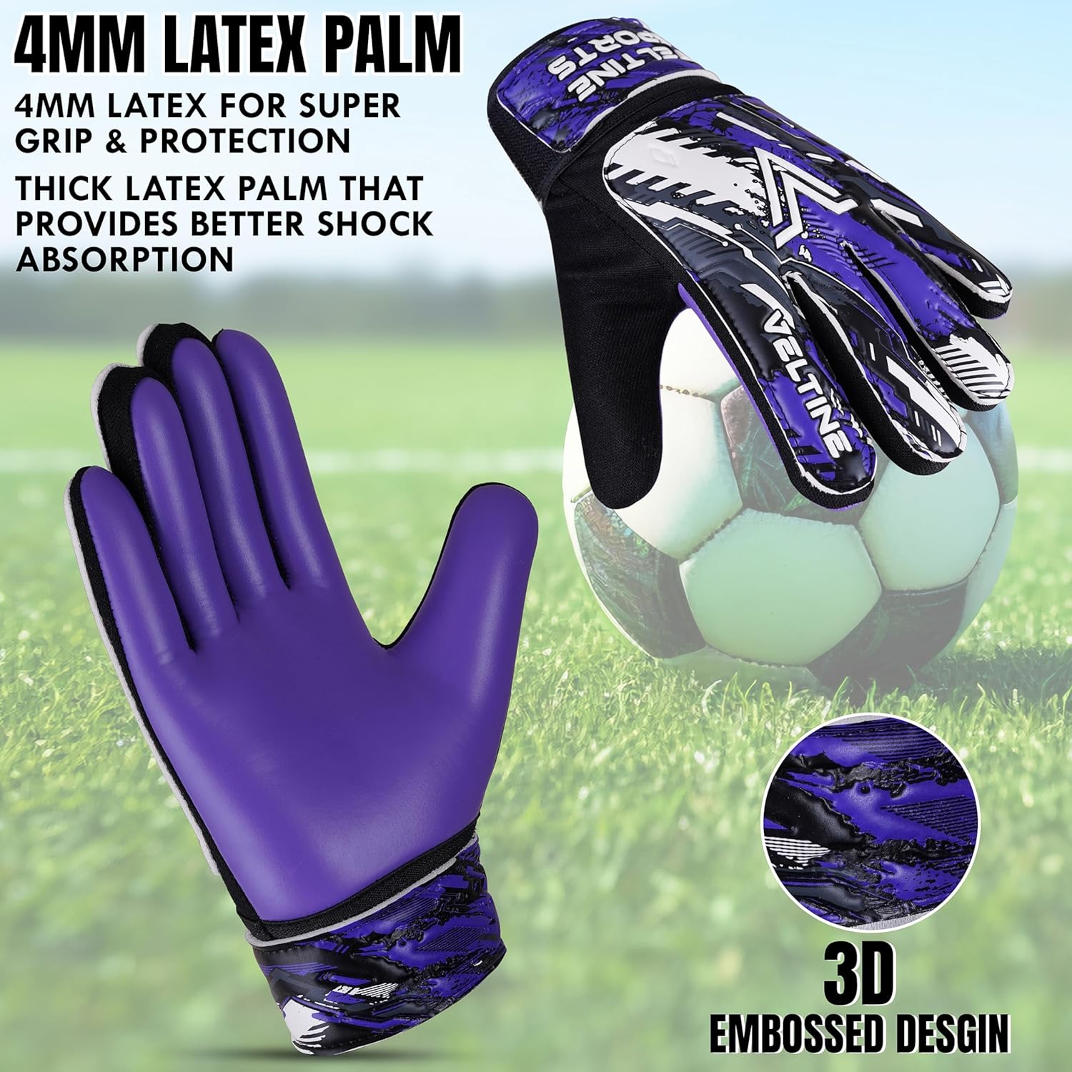 Soccer Goalie Gloves for Kids Boys Children,Youth & Adult Football Goalkeeper Gloves with Double Wrist Protection and 4mm Latex Anti-Slip Strong Grips Palm - Image 4