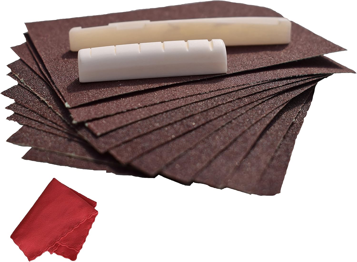 Acoustic Guitar Bone Bridge Saddle and Nut Kit With 6 String Guitar Accessories Parts Sand Paper and Microfiber Clean Cloth - Leomanor : Musical Instruments